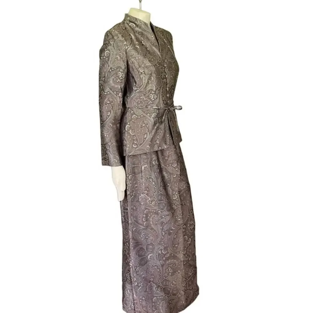 VTG TALBOTS Silk Blend Jacquard 2 Piece Formal Set Skirt & Jacket SZ M